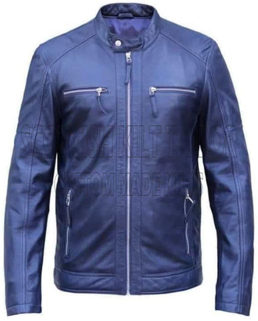 Classic Blue Mens Leather Jacket