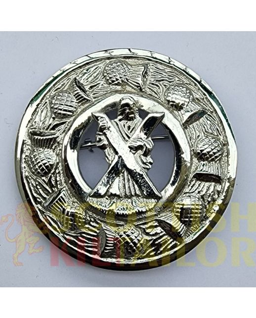 Cross Badge Silver Kilt Fly Plaid Brooch, Silver color for Male
