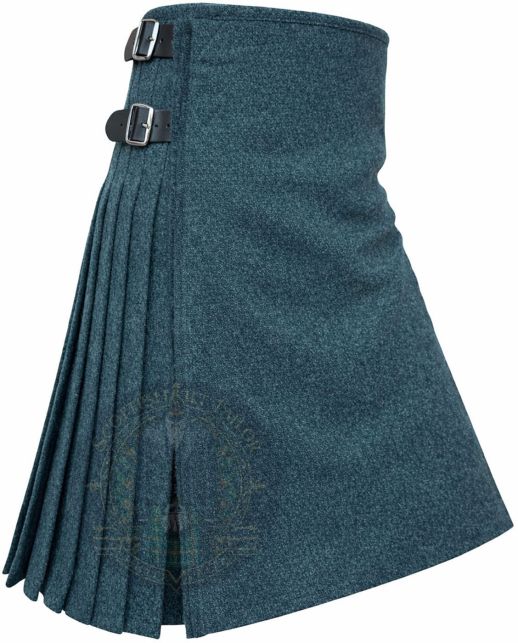 Dark Tail Blue Wool Kilt right side view showing soft wool pleats