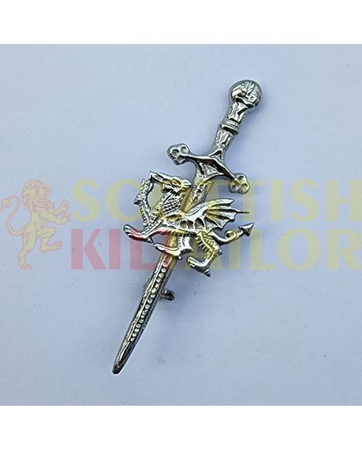 Dragon Badge Silver Kilt Pin, Silver color for Male