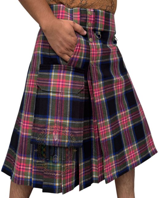 Flotilla navy tartan kilt right side view with slash pocket