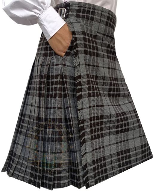 Gray Watch Tartan Kilt With Two Slash Pockets, Gray color for Male