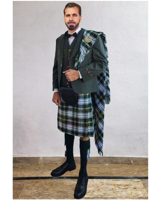 Green Argyll Kilt Outfit With St Patrick Irish Tartan Kilt, Green color for Male