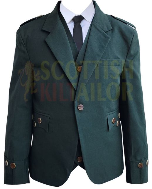 Green Argyll Kilt Jacket with Vest, Green color for Male