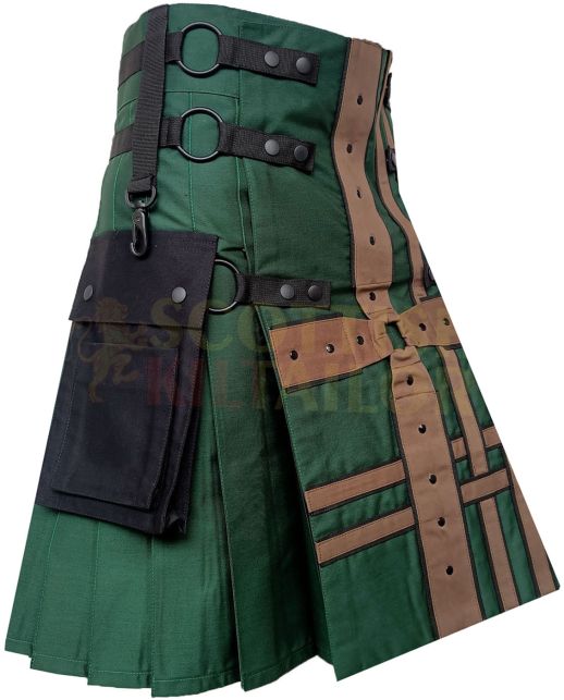 Green Tactical Hybrid Fashion Kilt, Green color for Male