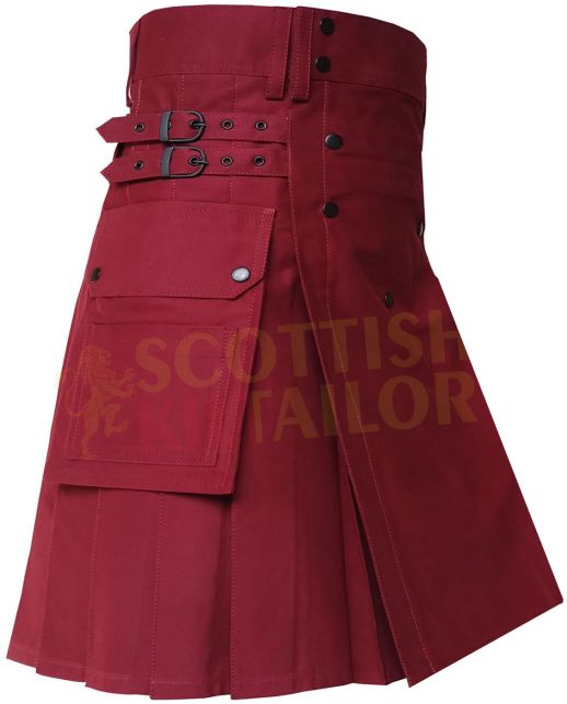 Heavy Cotton Maroon Utility Kilt, Burgundi color for Male