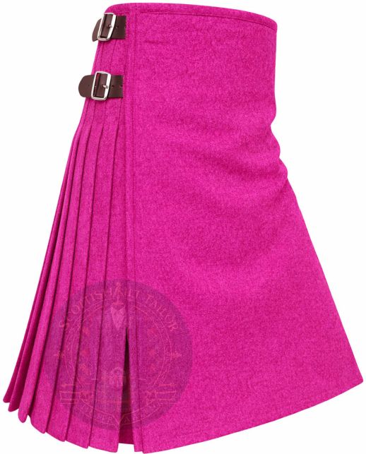 Hot Pink Wool Kilt right side view showing soft wool pleats
