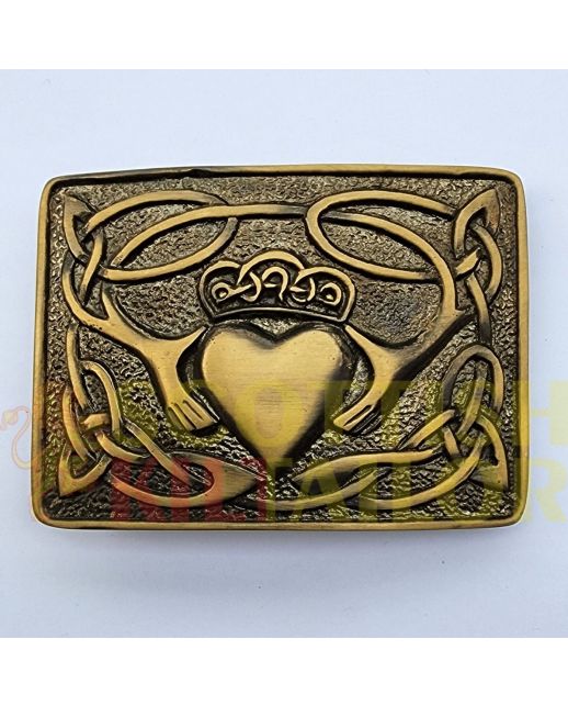 Irish Claddagh Antique Kilt Belt Buckle, Antique color for Male