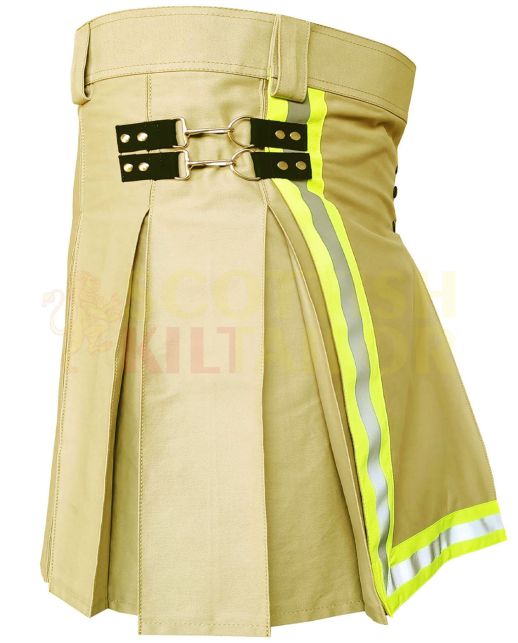 Khaki Box Pleated Firefighter Utility Kilt, Khaki color for Male