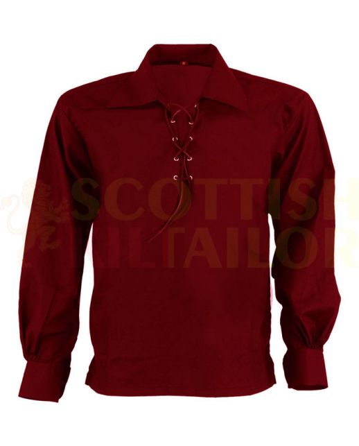 Maroon Jacobite Ghillie Kilt Shirt, Burgundi color for Male