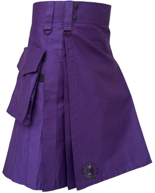 Men’s Purple Utility Kilt Front Angle With Cargo Pocket