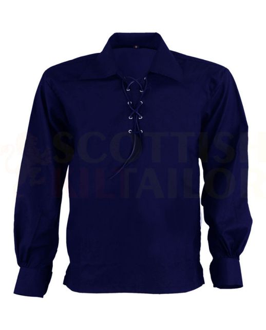 Navy Blue Jacobite Ghillie Kilt Shirt, Navy Blue color for Male