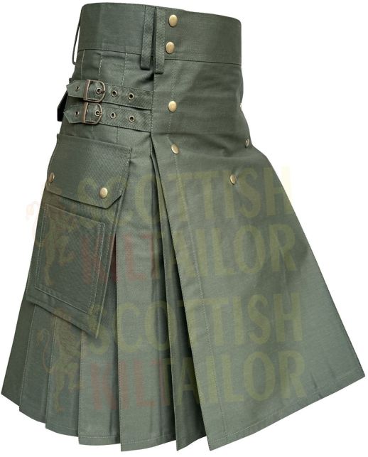 Olive Green Utility Kilt, Olive Green color for Male