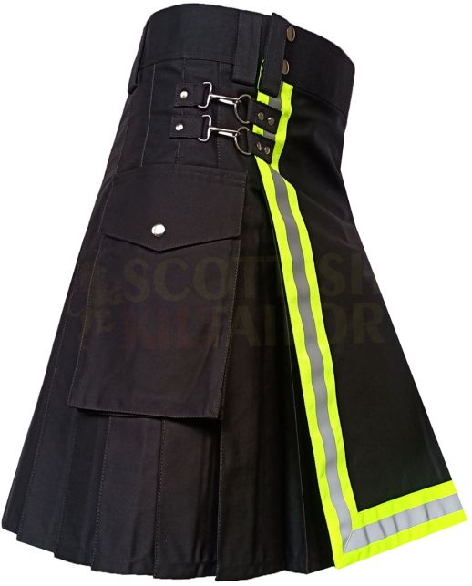 Premium Black Firefighter Utility Kilt For Men, Black color for Male