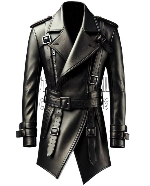 Premium Black Leather Coat Unisex-