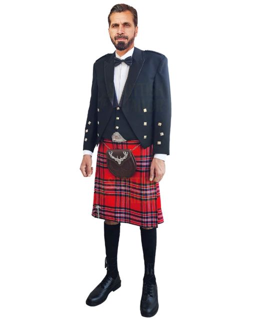 Prince Charlie Kilt Outfit With MacFarlane Modern Tartan Kilt, Black color for Male