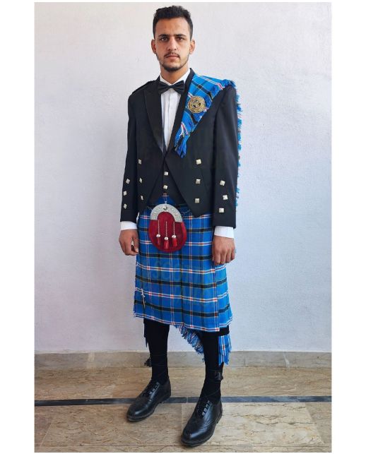 Prince Charlie Kilt Outfit With Oklahoma Tartan Kilt, Black color for Male