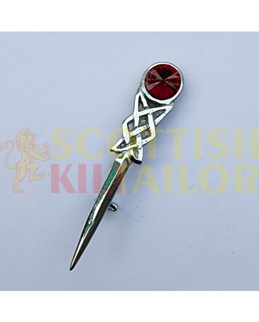 Red Stone Silver Kilt Pin, Silver color for Male