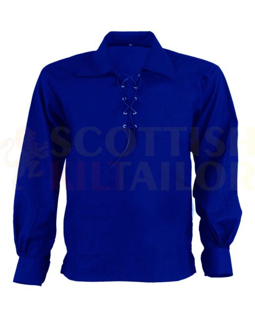 Royal Blue Jacobite Ghillie Kilt Shirt, Blue color for Male