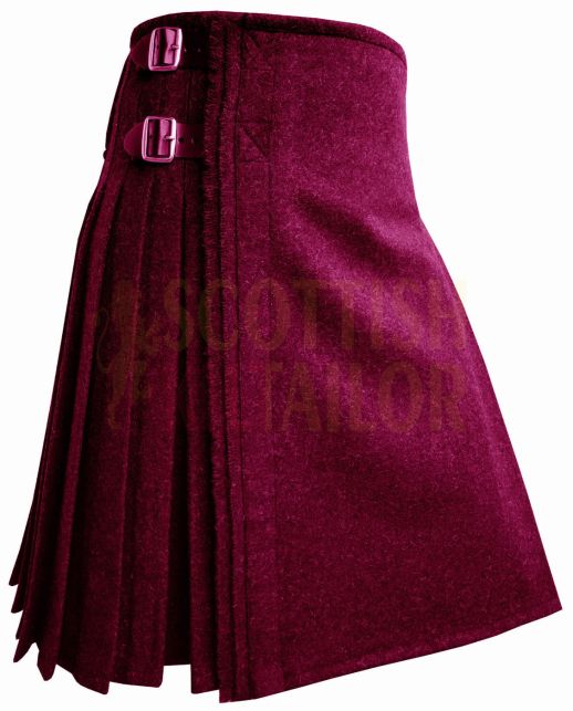 Scottish Maroon Wool Kilt, Burgundi color for Male