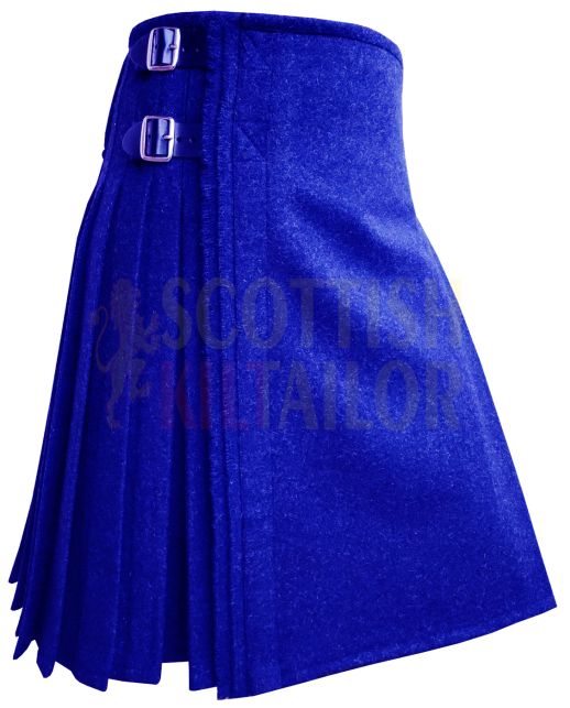 Scottish Royal Blue Wool Kilt, Blue color for Male