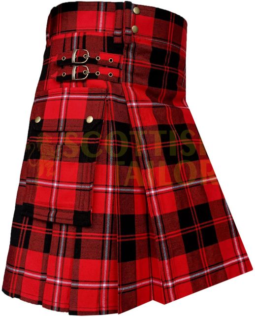 Traditional Cunningham Tartan Utility Kilt, Red color for Male