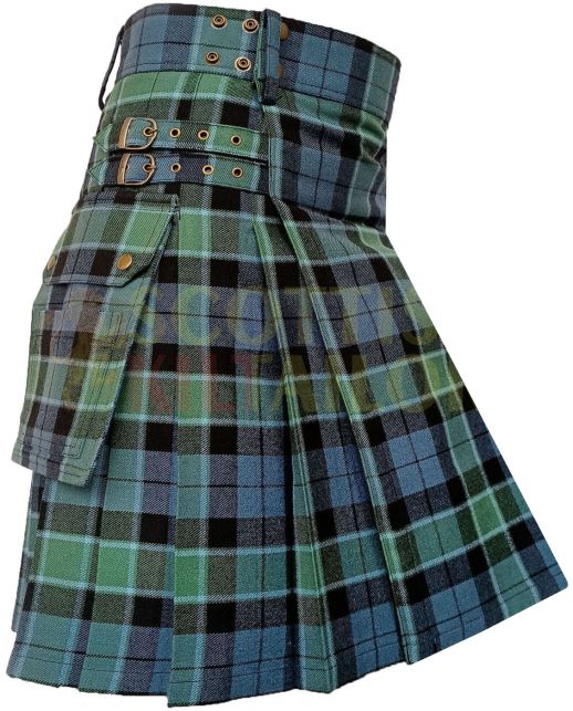 Traditional Graham Menteith Ancient Tartan Utility Kilt, Green color for Male
