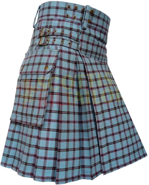 Traditional Richard Moriarty Tartan Utility Kilt, Sky Blue color for Male
