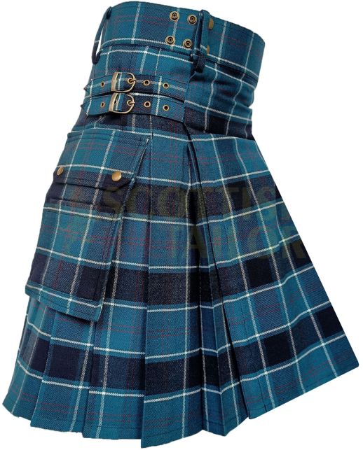 Traditional US Navy Tartan Utility Kilt, Navy Blue color for Male