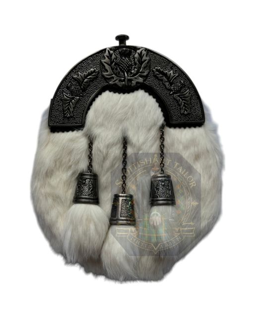 White Rabbit Fur Sporran Antique Thistle Cantle