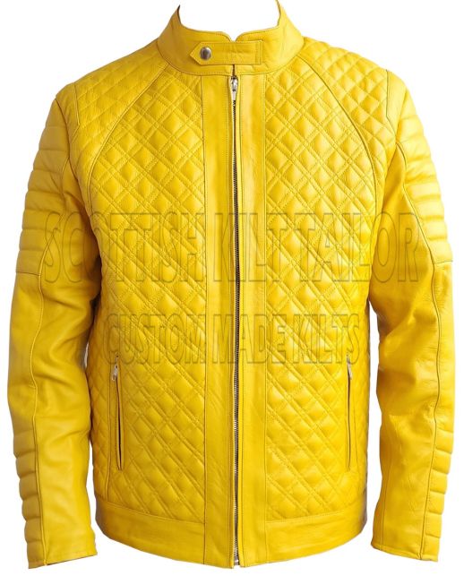 Yellow Cow Leather Custom Made Real Leather Jacket For Men, Yellow color for Male