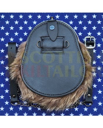 Fox Fur Full Dress Leather Kilt Sporran, Brown color for Male