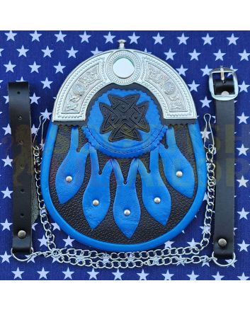Black & Blue Full Dress Leather Kilt Sporran