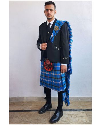 Black Agyll Kilt Outfit With Oklahoma Tartan Kilt, Black color for Male