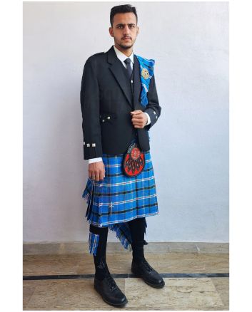 Black Agyll Kilt Outfit With Oklahoma Tartan Kilt, Black color for Male