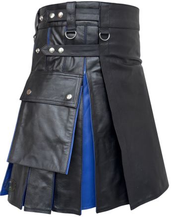 Black and Blue Leather Adjustable Hybrid Kilt