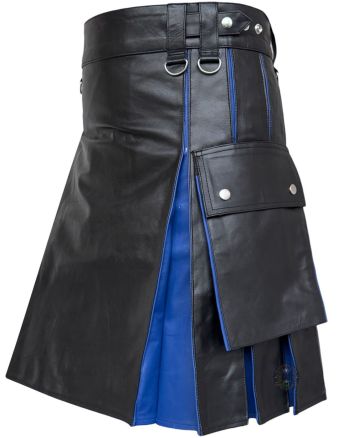 Black and Blue Leather Adjustable Hybrid Kilt