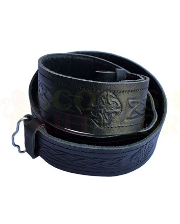 Black Celtic Knot Embossed Leather Kilt Belt, Black color for Male