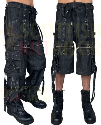 Black Denim Cargo Pants – Gothic Streetwear Punk Style Multi Pockets
