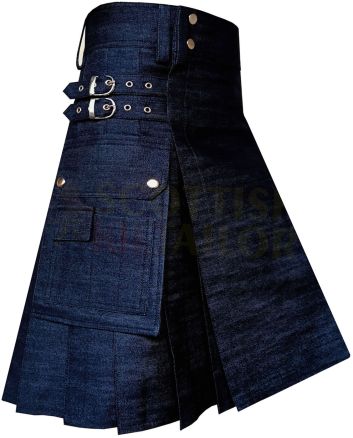 Black Denim Utility Kilt