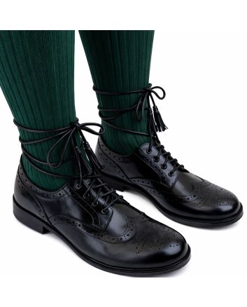 Black Ghillie Brogue Kilt Shoes, Black color for Male