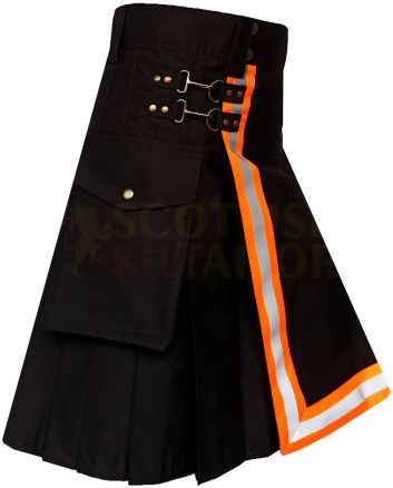 Black High Visibility Firefighter Utility Kilt, Black color for Male