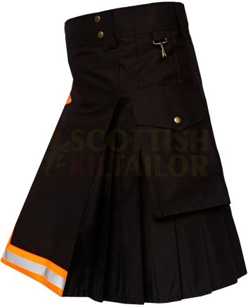 Black High Visibility Firefighter Utility Kilt, Black color for Male