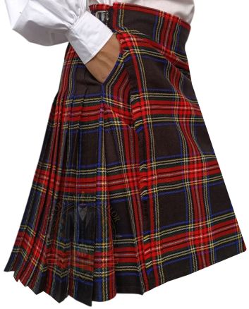 Black Stewart Tartan Kilt With Two Slash Pockets