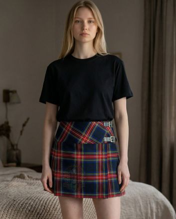 Black Stewart Tartan Women Billie Kilt Mini Skirt