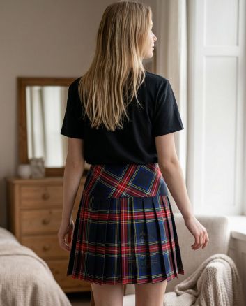 Black Stewart Tartan Women Billie Kilt Mini Skirt