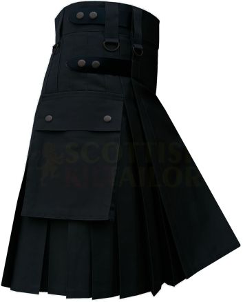 Black Utility Deluxe Kilt Leather Strap, Black color for Male