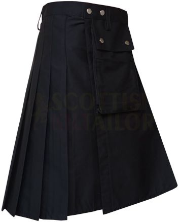 Black Utility kilt for Working Men, Black color for Male