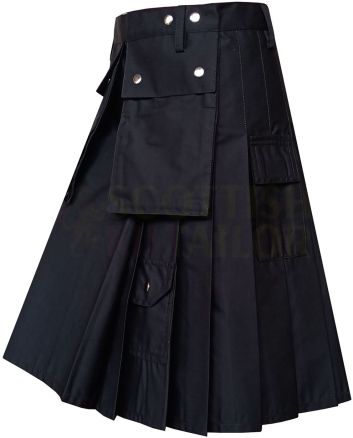 Black Utility kilt for Working Men, Black color for Male