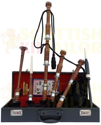 Black Velvet Bagpipe Set Brown & Silver Finish With Hard Case, Brown color for Male